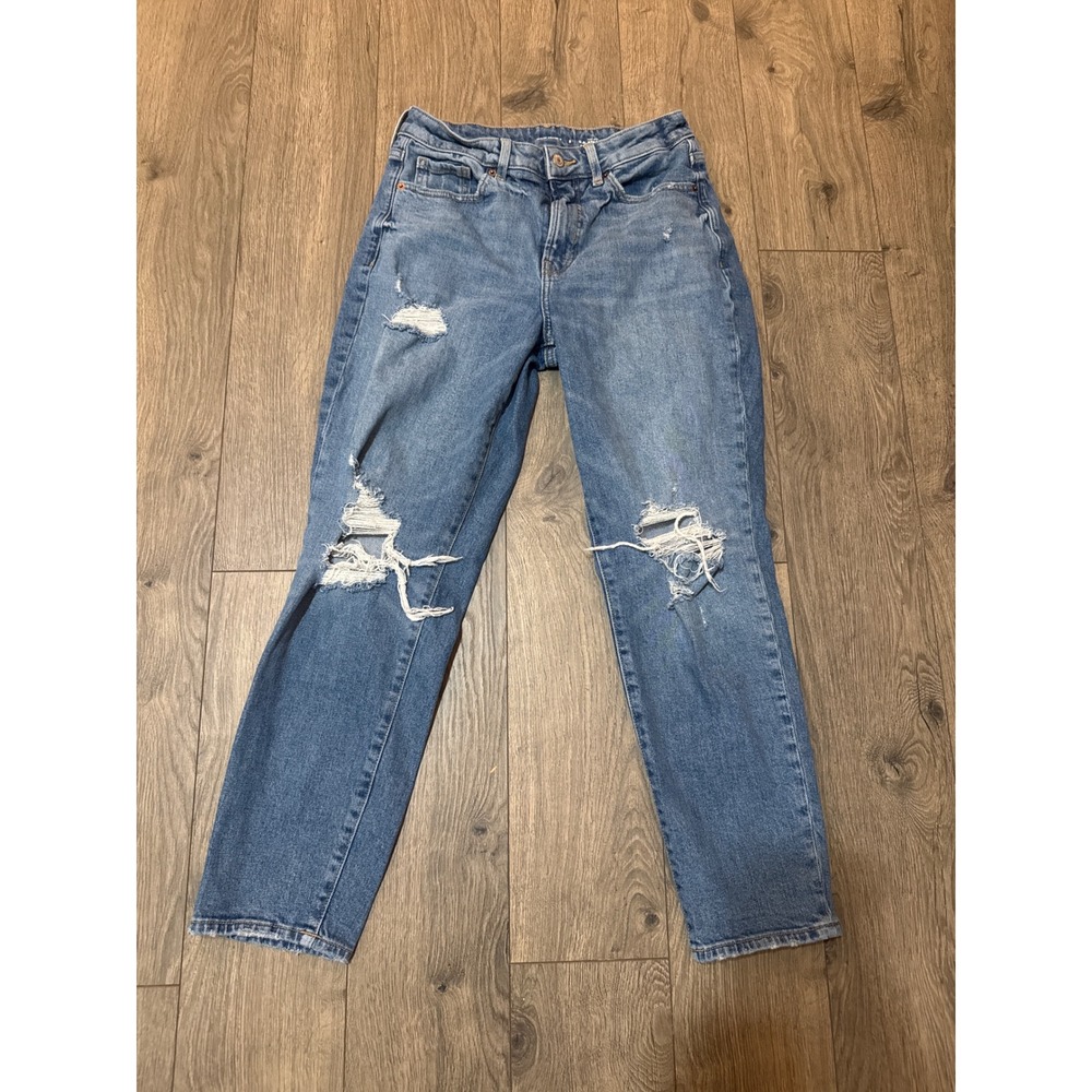 Old Navy OG Straight High Rise Distressed Jeans Medium Wash Blue Size 8
